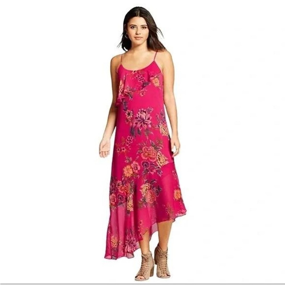 Xhilaration Gypsy rose Pink floral flowy Spaghetti Strap High Low Sundress